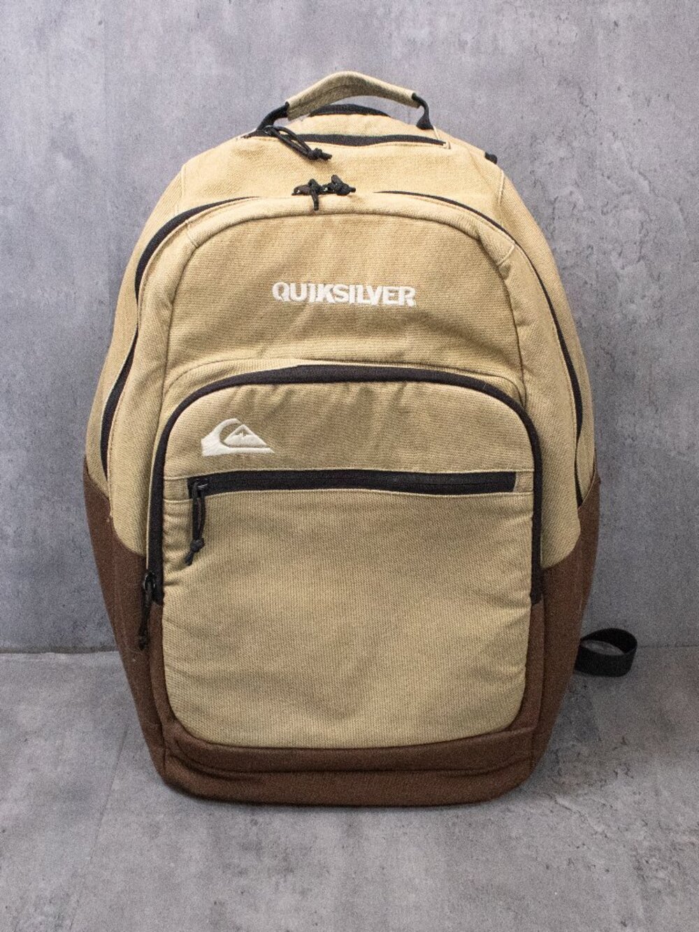 Quiksilver Backpack Tan Brown Canvas School Travel Laptop Bag